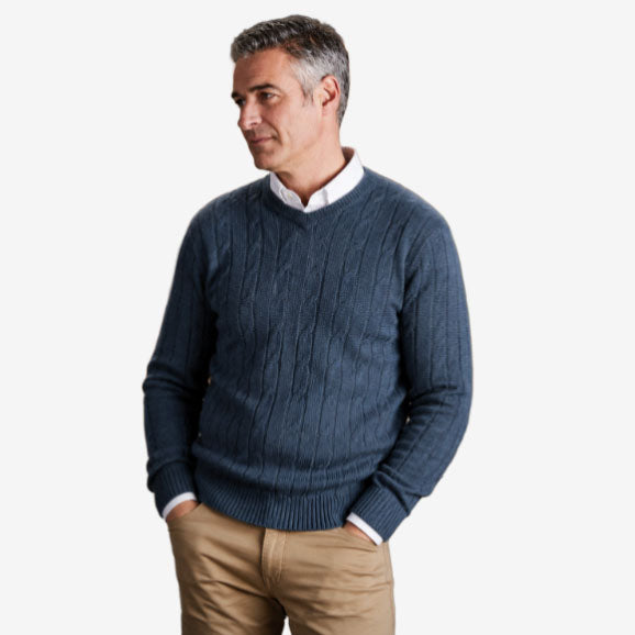 Ansett Pure Wool Cable V-Neck slate