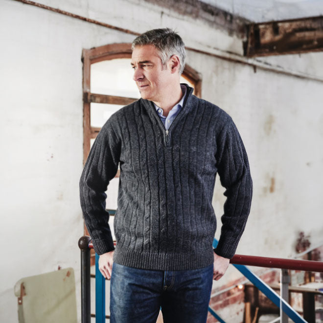 Ansett Pure Wool Zip Cable Sweater #8605