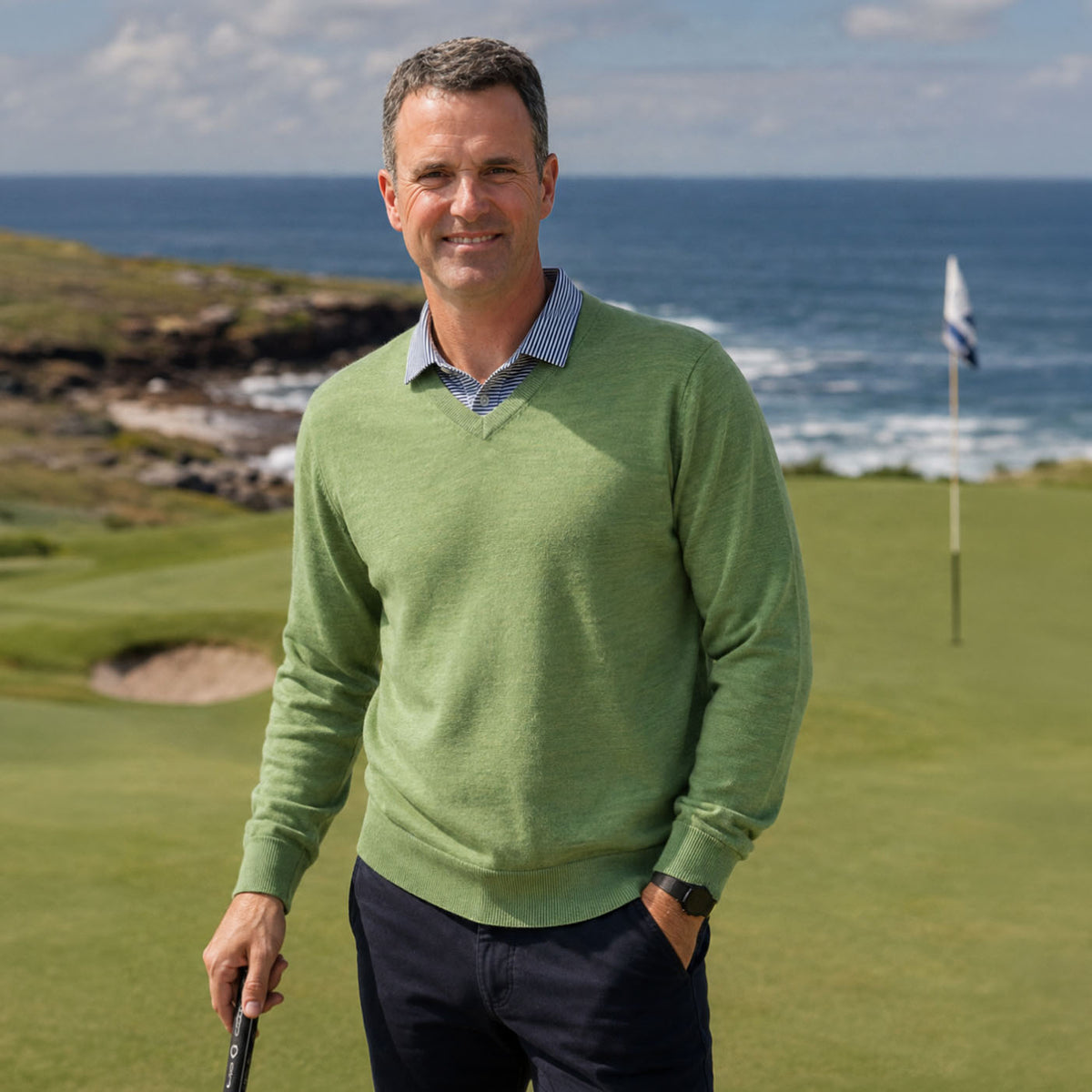 Ansett Extra Fine Merino Wool V-Neck Jumper apple