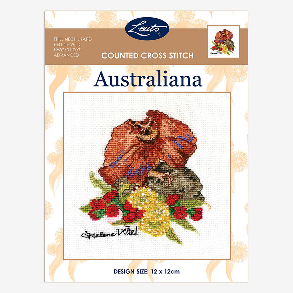 Australiana Counted Cross Stitch Kit - Helene Wild  frill neck lizard
