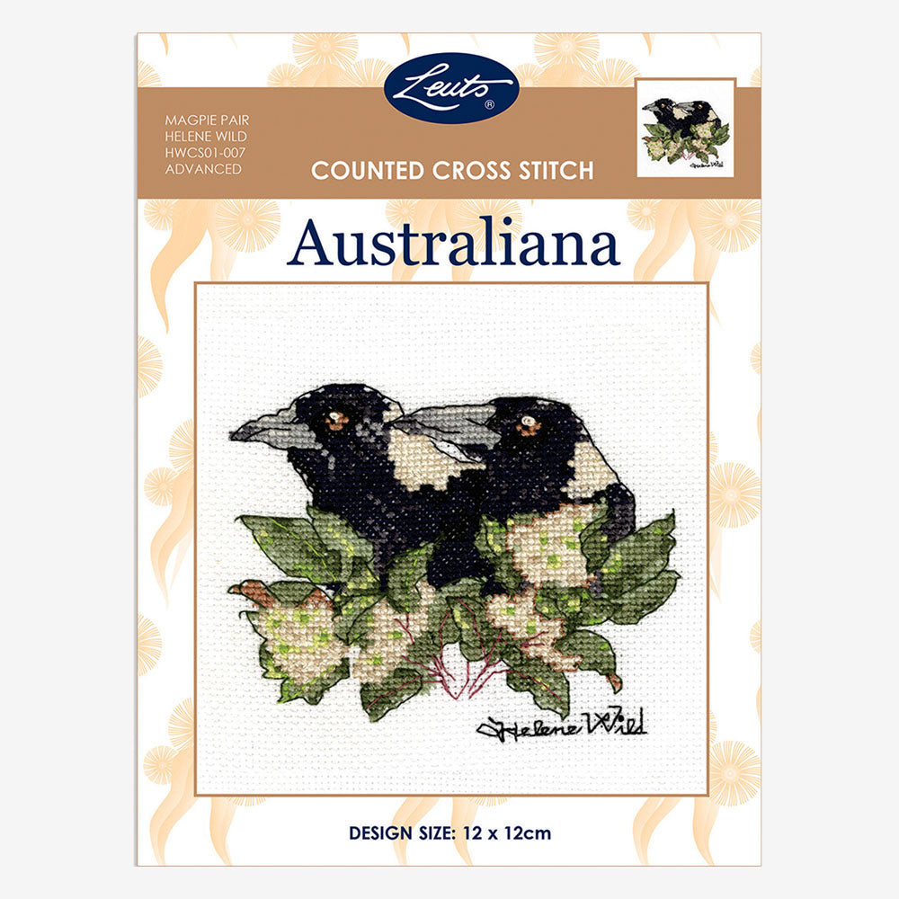 Australiana Counted Cross Stitch Kit - Helene Wild  magpie pair