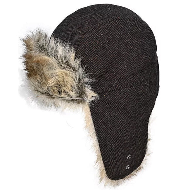 Avenel Wool Blend Herringbone Flying Cap - Brown