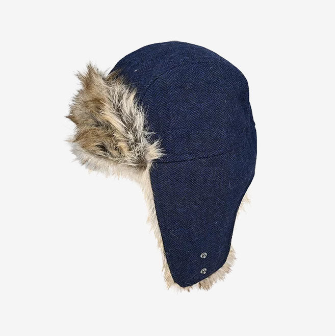 Avenel Wool Blend Herringbone Flying Cap navy