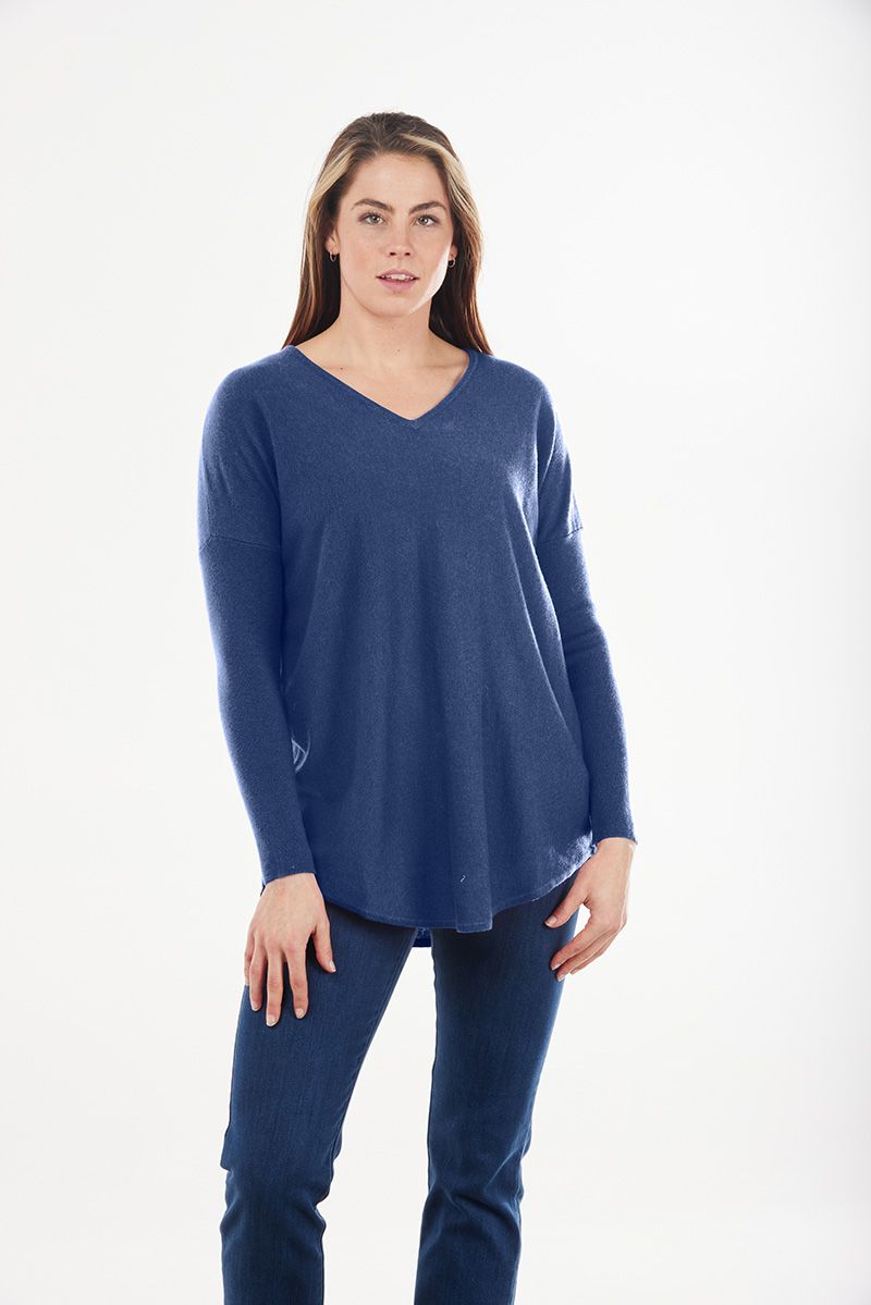 Bridge & Lord Curved Hem V. Neck Sweater