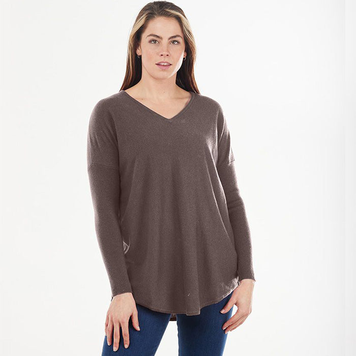 Bridge & Lord Curved Hem V. Neck Sweater