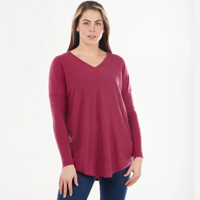 Bridge & Lord Curved Hem V. Neck Sweater rose