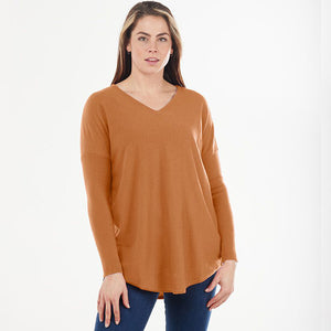 Bridge & Lord Curved Hem V. Neck Sweater rust
