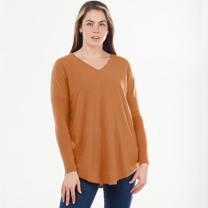 Bridge & Lord Curved Hem V. Neck Sweater rust