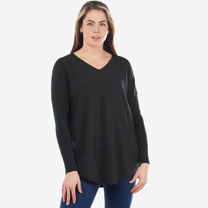 Bridge & Lord Curved Hem V-Neck Sweater