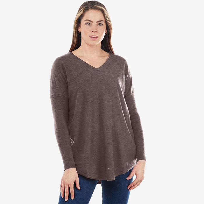 Bridge & Lord Curved Hem V-Neck Sweater