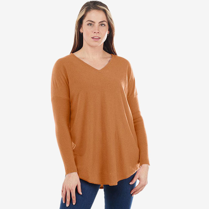 Bridge & Lord Curved Hem V-Neck Sweater