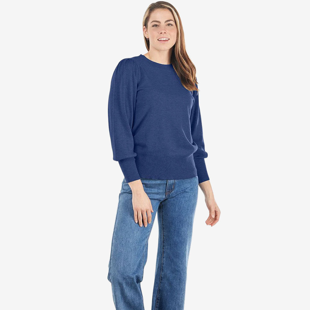 Bridge & Lord Puff Sleeve Crew denim