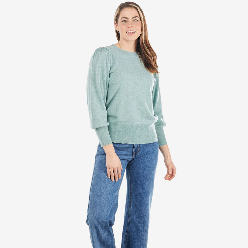 Bridge & Lord Puff Sleeve Crew sage