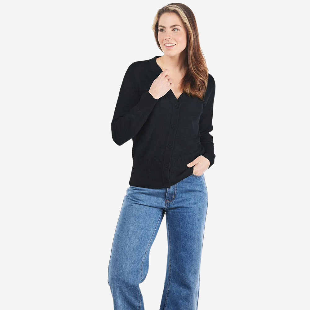 Bridge &amp; Lord Rib Detail V-Neck Cardigan black