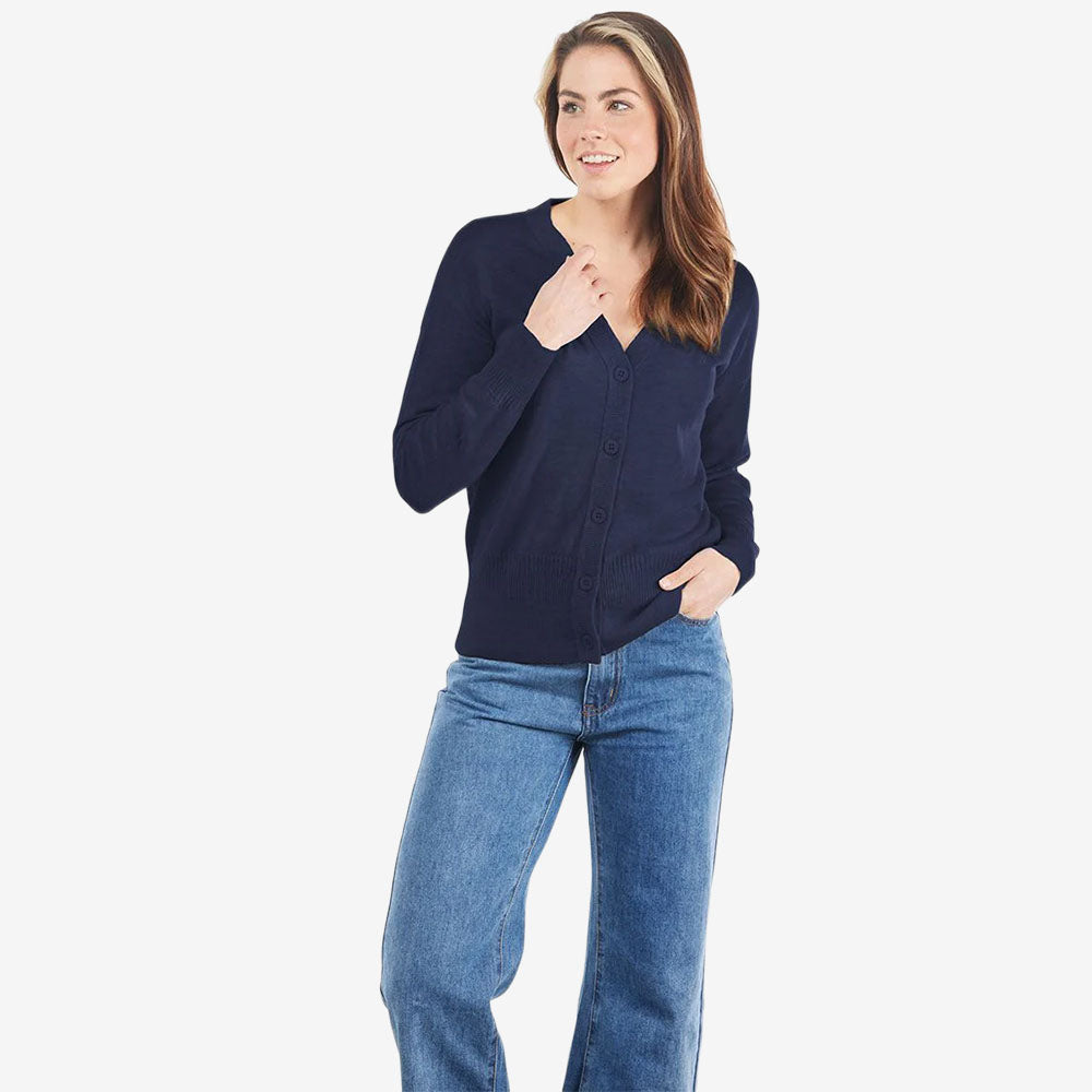 Bridge & Lord Rib Detail V-Neck Cardigan navy