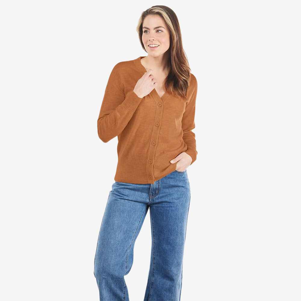 Bridge & Lord Rib Detail V-Neck Cardigan rust