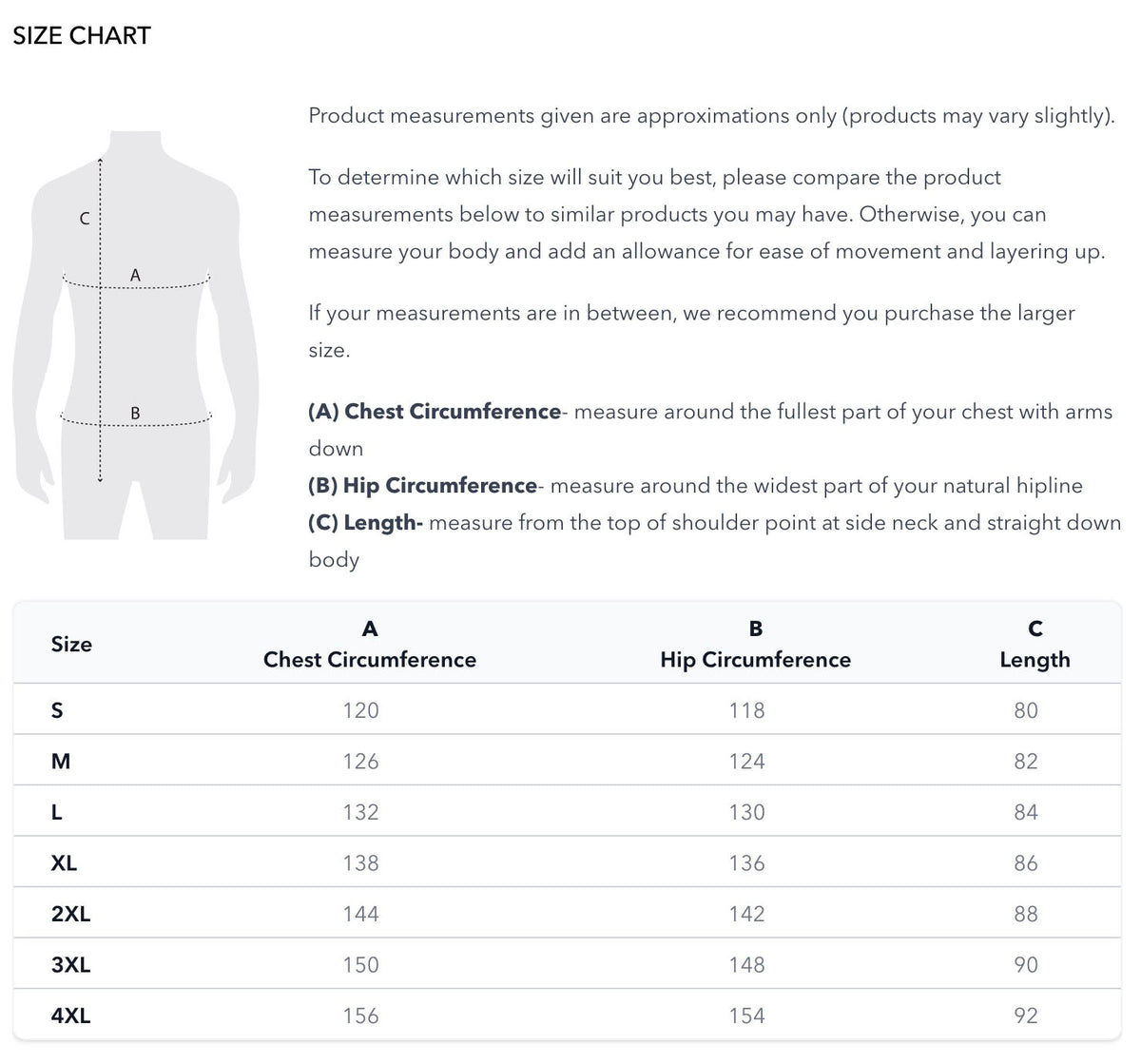 Burke & Wills Darwin Jacket size chart