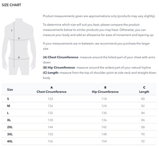 Burke & Wills Darwin Jacket size chart