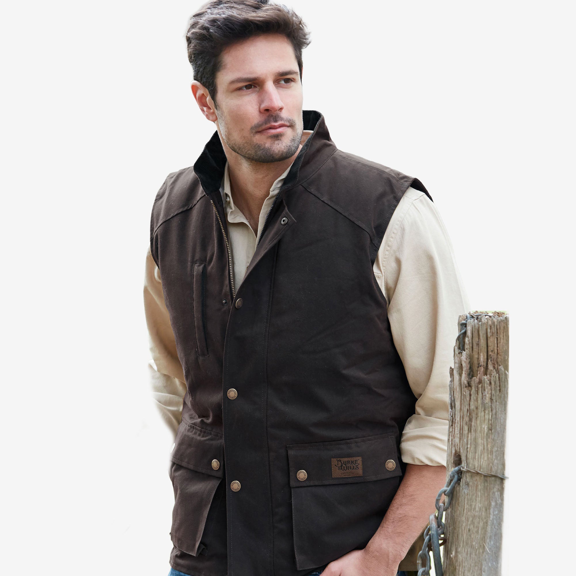 Burke & Wills Derwent Vest - Oilskin Sherpa-Lined Vest - Nundle