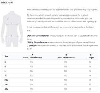 Burke & Wills Derwent size chart