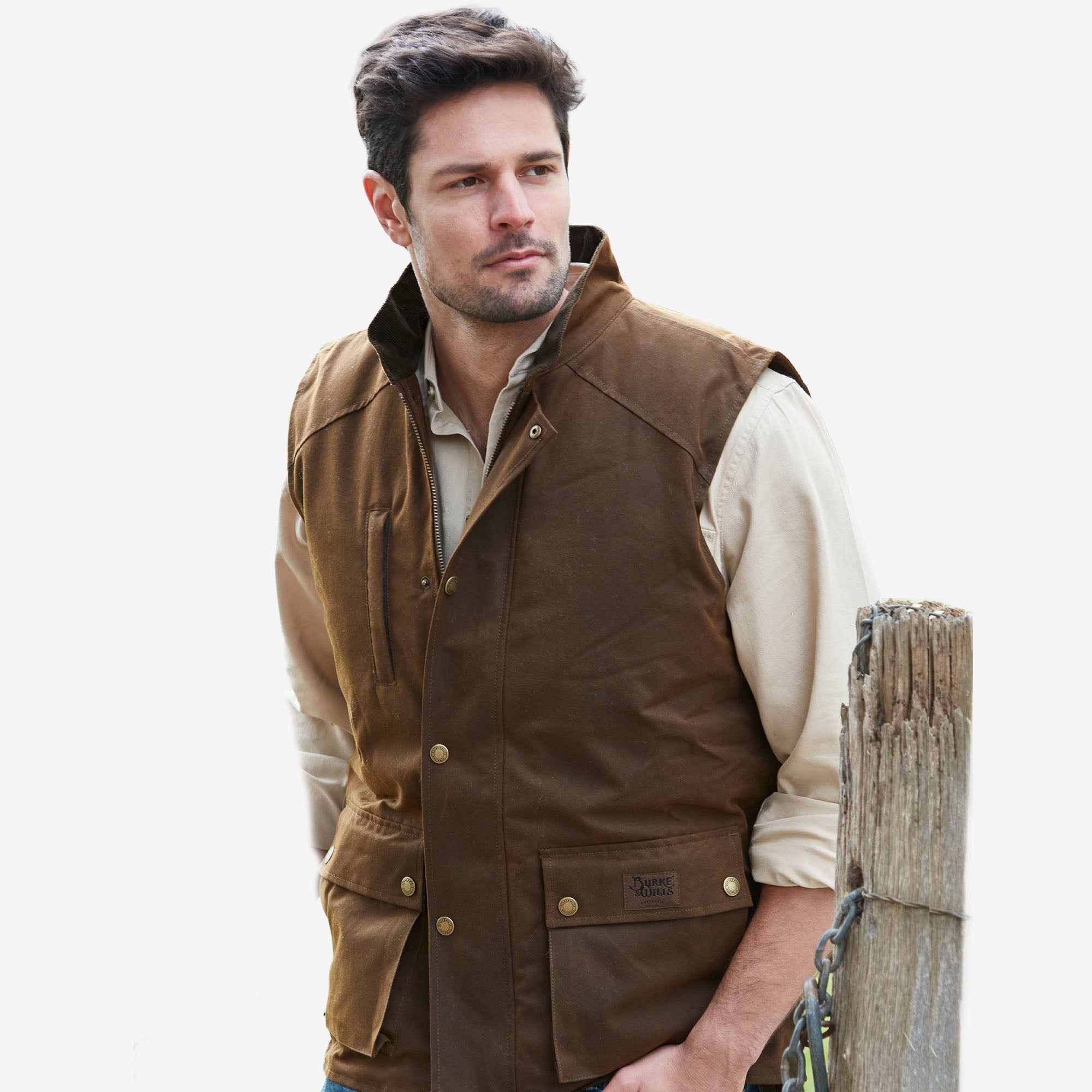Burke & Wills Derwent Vest - Oilskin Sherpa-Lined Vest - Nundle