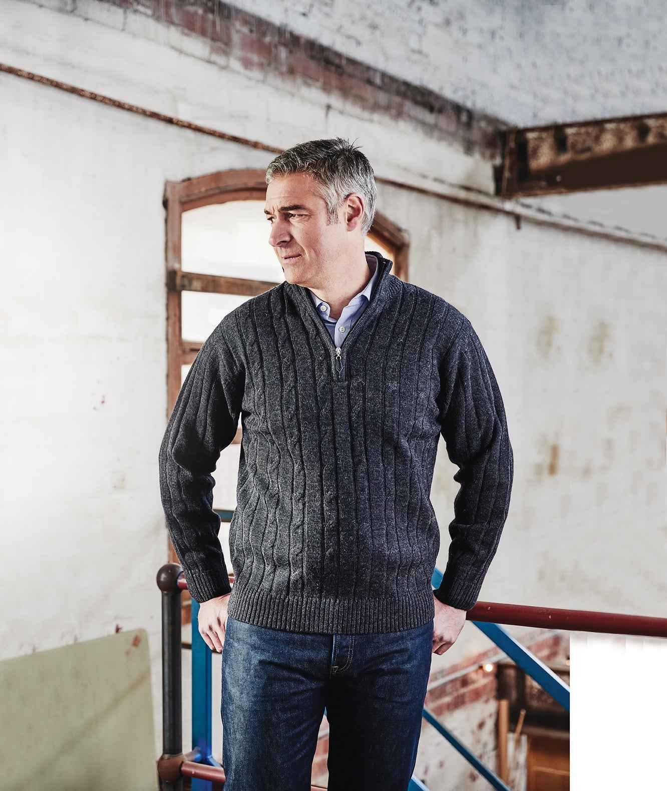 Ansett pure wool cable zip front sweater