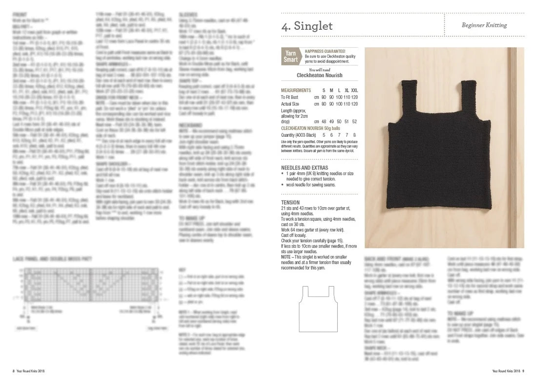 Black knitted singlet top, beginner knitting pattern, Cleckheaton Nourish yarn