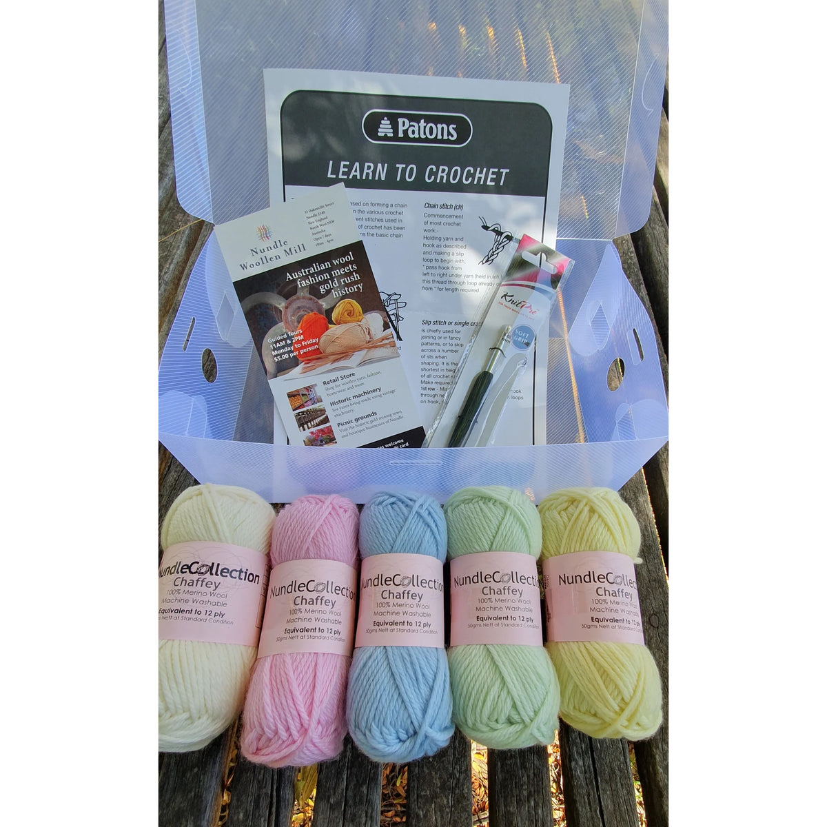 Nundle Woollen Mill Learn to Crochet Kit Pastels
