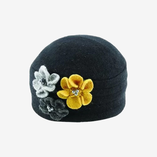 Dot & Co. Boiled Wool Flower Pull on Hat black