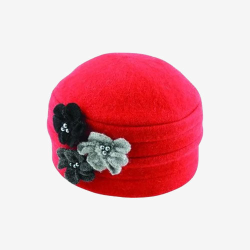 Dot & Co. Boiled Wool Flower Pull on Hat red