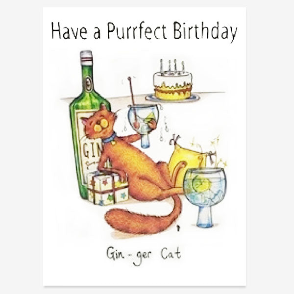 Gin-Ger Cat Purrfect Birthday Card