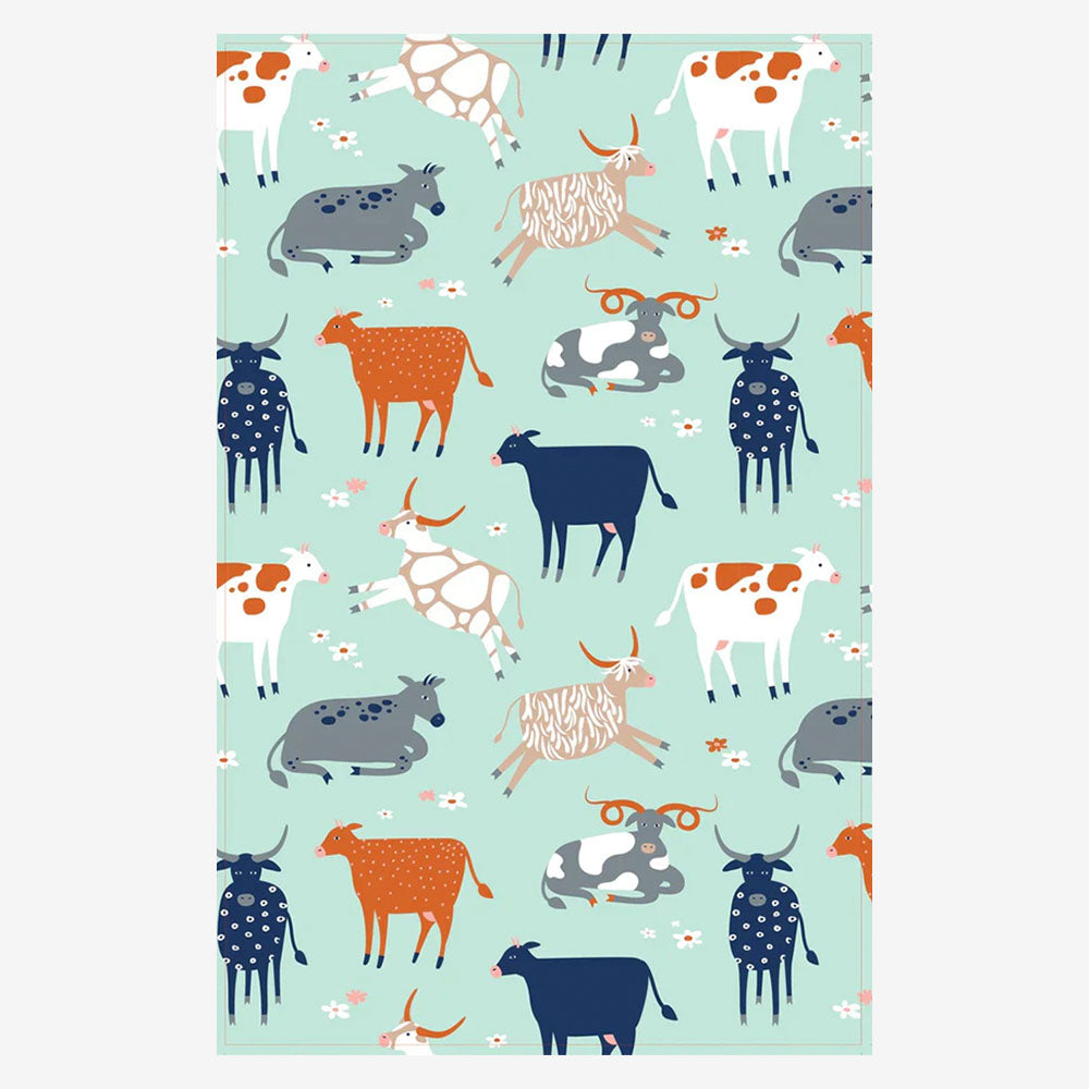 Green Cows Tea Towel