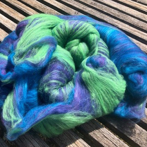 Hand Dyed Wool Batts 100g greens, purples and blues