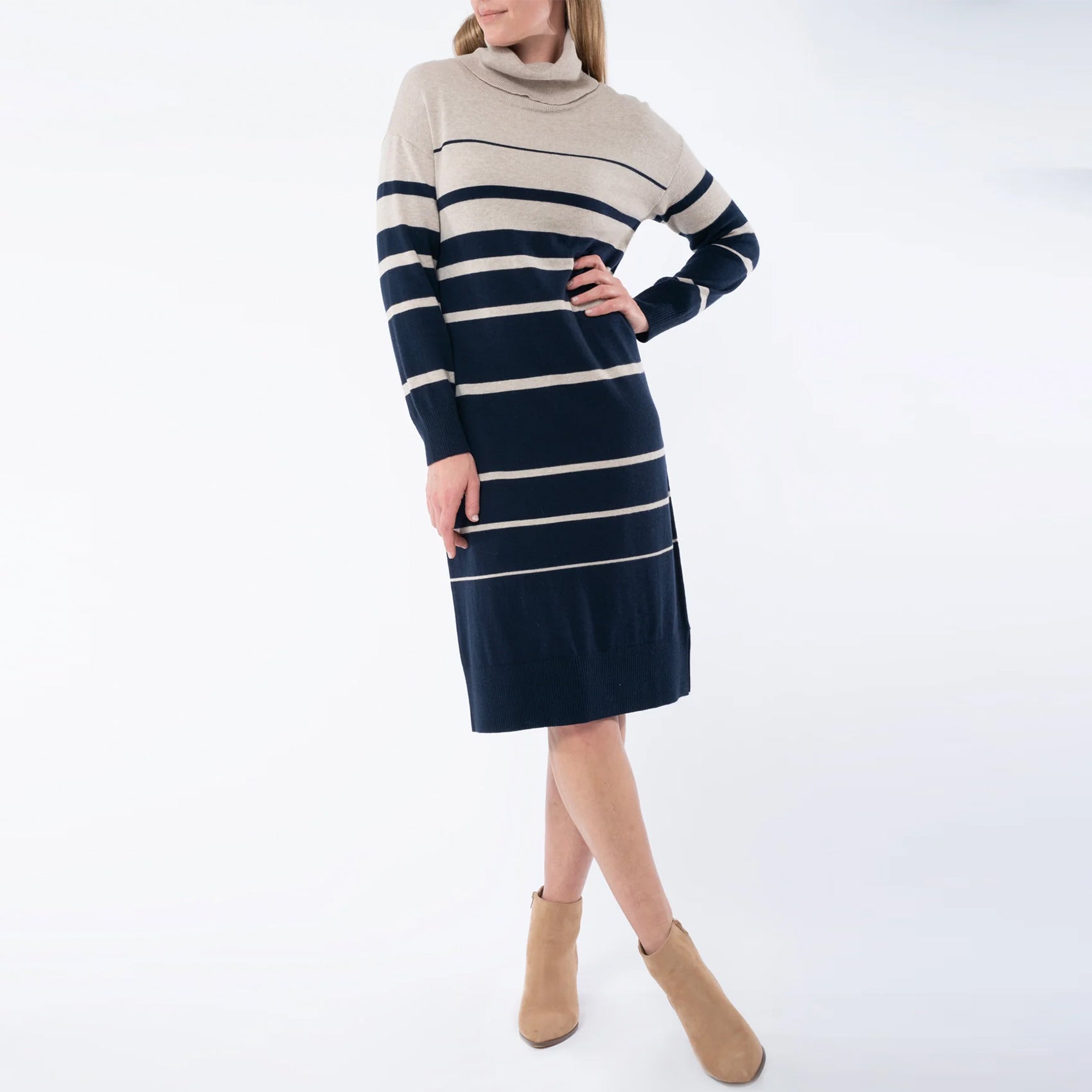 Jump Striped Knit Dress - Almond & Navy