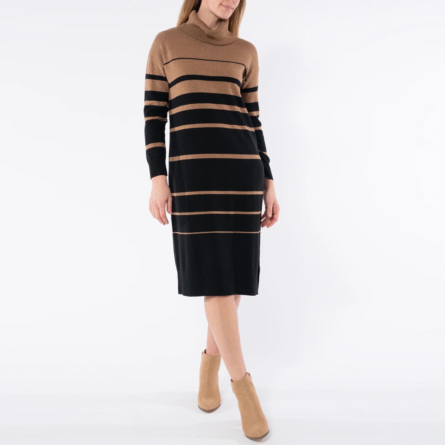 Jump Striped Knit Dress - Caramel & black