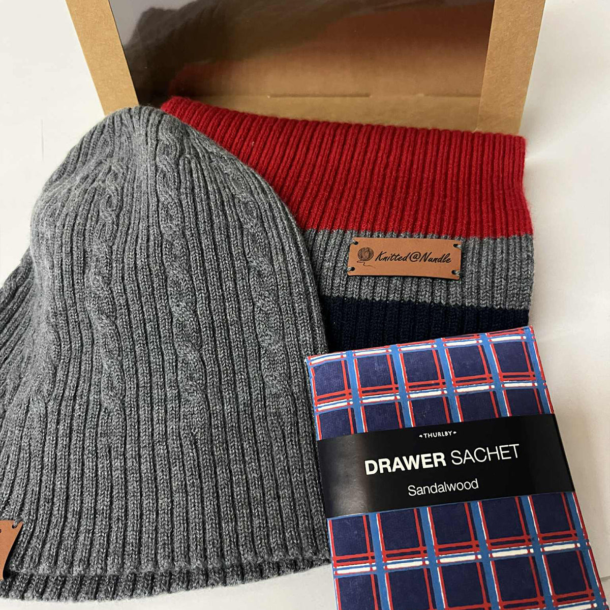 Knitted@Nundle Scarf & Beanie Gift Pack - Red
