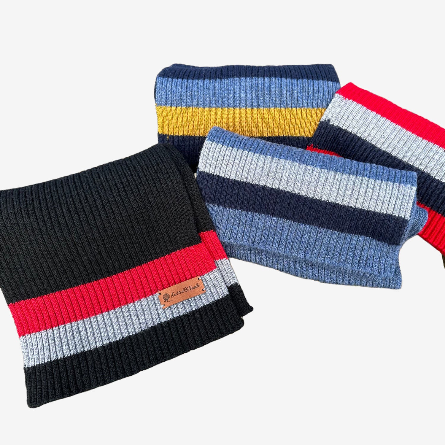 Knitted@Nundle Ribbed Scarf Striped End