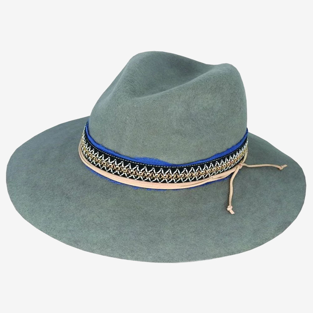 Maddison Avenue Nyla Layer Trim Wool  Felt Fedora Grey