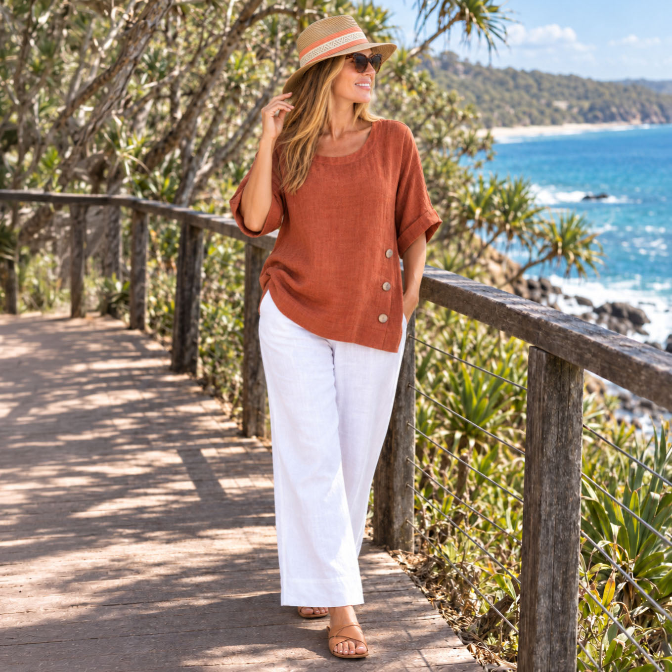 Maglia Justine Linen Top rust