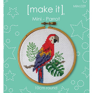 Make it Mini Cross Stitch Kit with Hoop parrot