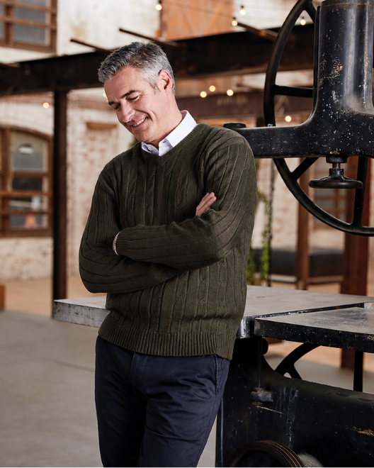 Ansett Pure Wool Cable V-Neck