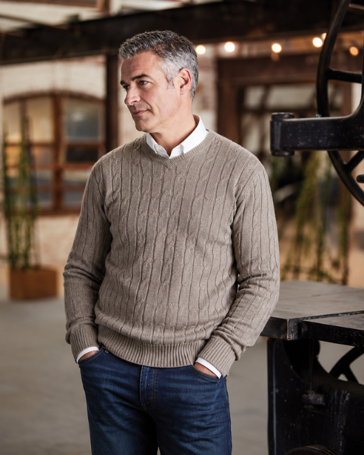 Ansett Pure Wool Cable V-Neck