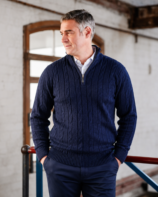 Ansett Pure Wool Zip Cable Sweater #8605