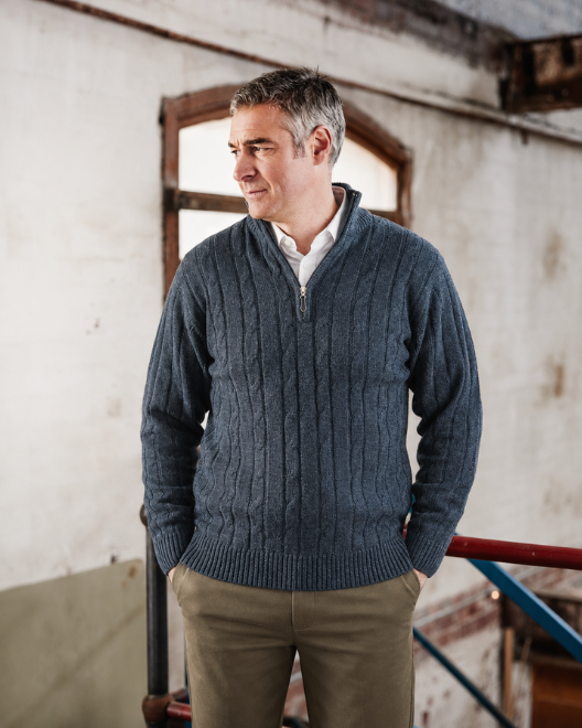 Ansett Pure Wool Zip Cable Sweater #8605