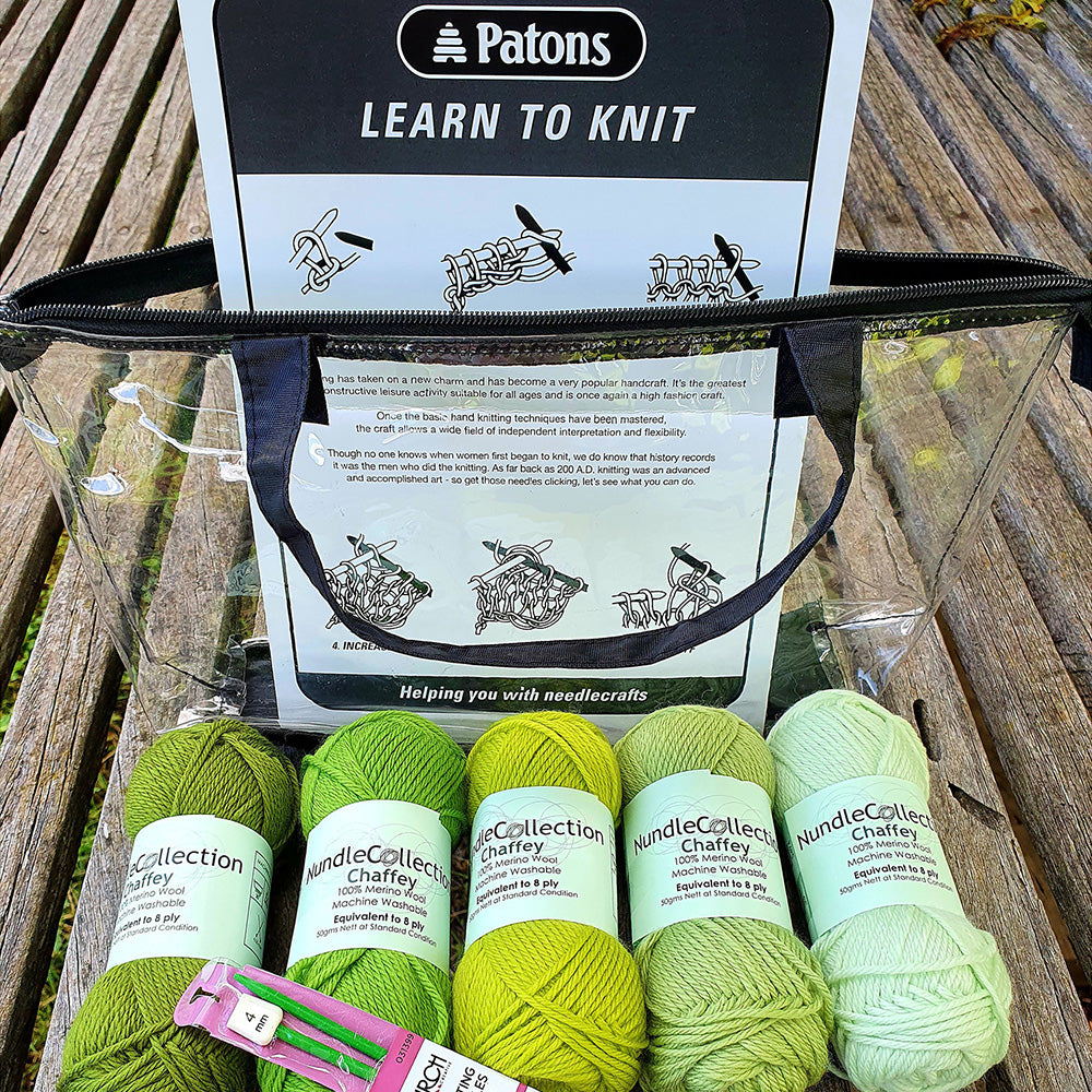 Nundle Woollen Mill Learn to Knit Kit Glorious Green