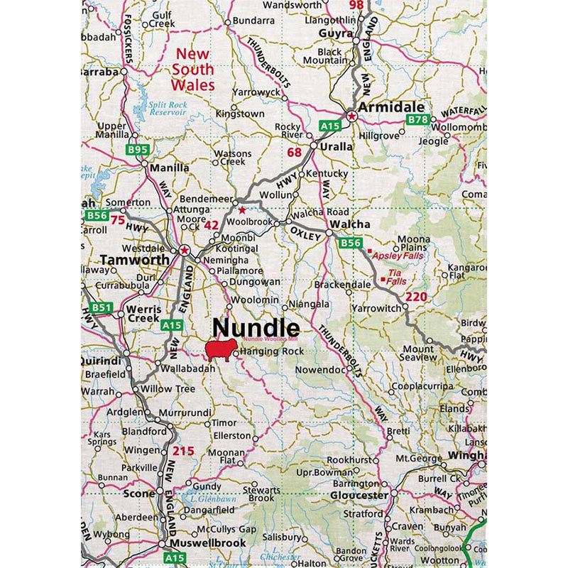 Tea Towel with Map of New South Wales with Nundle highlighted