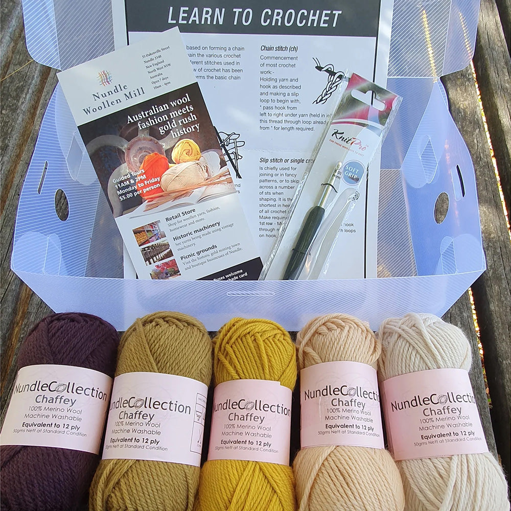 Nundle Woollen Mill Learn to Crochet Kit Earthy