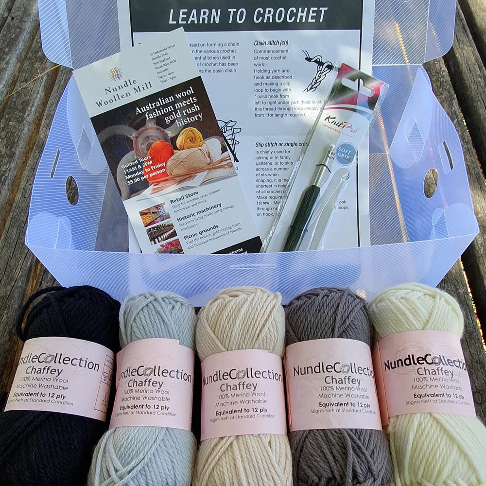 Nundle Woollen Mill Learn to Crochet Kit Naturals