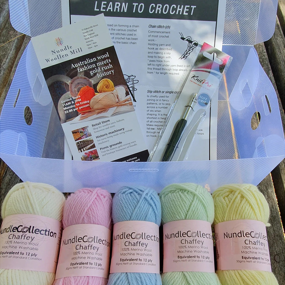 Nundle Woollen Mill Learn to Crochet Kit Pastels