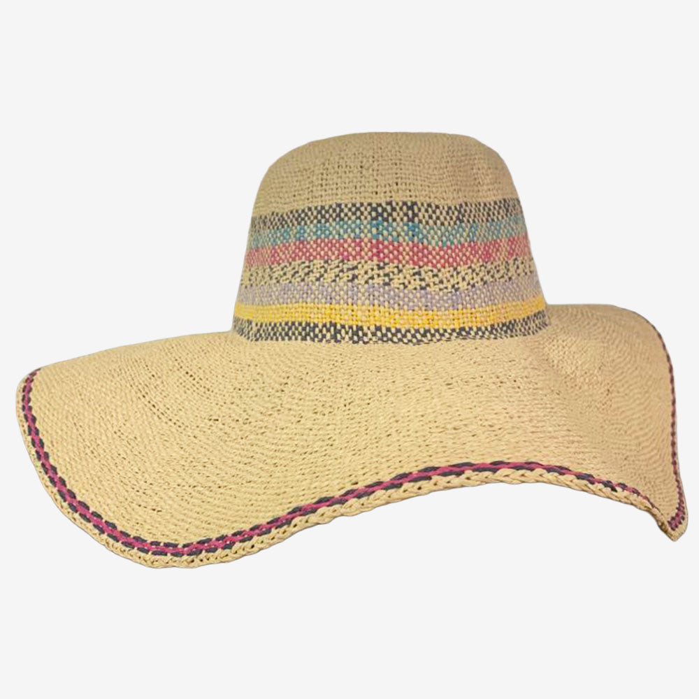 Poppi Wide Brim Paper Capeline Hat fuschia trim